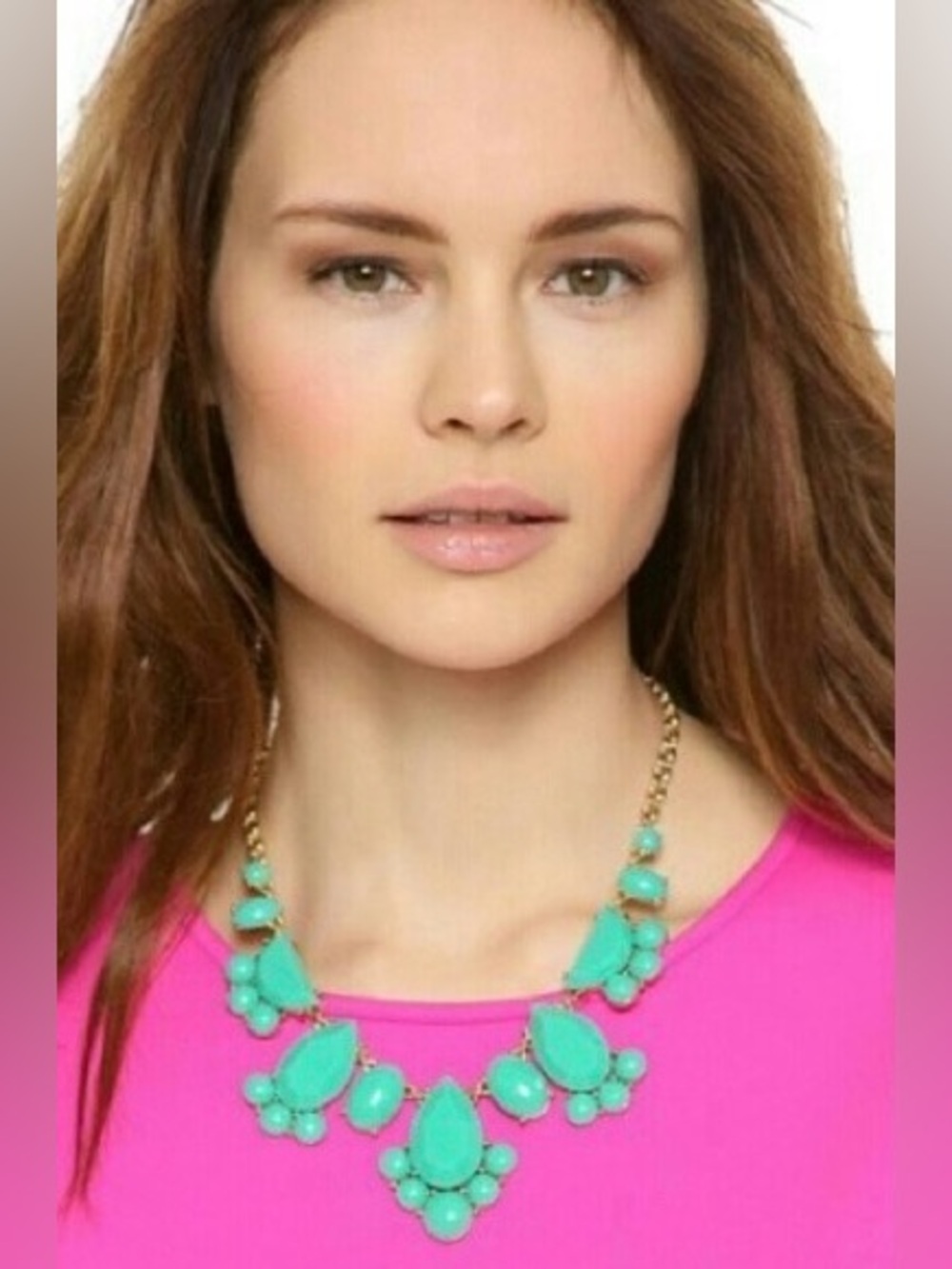Kate Spade 2 Tone Green Statement Necklace Gold Tone Chain, “Day Tripper”